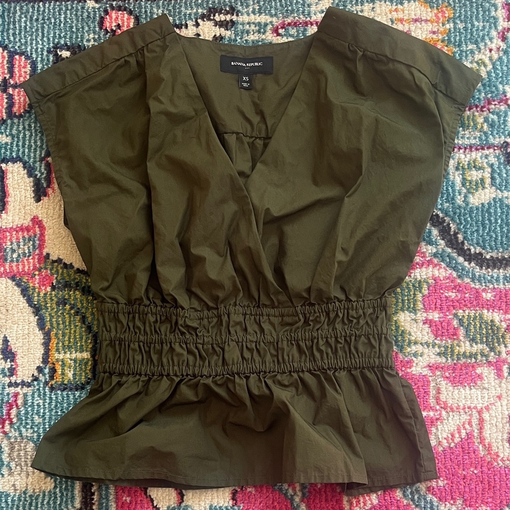 Banana Republic Dark Green Smocked Blouse